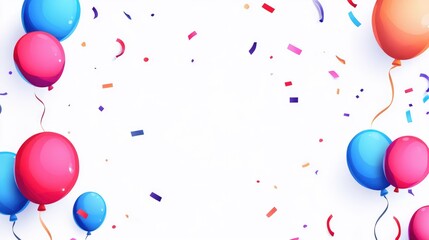 Poster - Colorful abstract background featuring confetti and balloons on a white backdrop 2D cartoon style illustration suitable for holiday themes