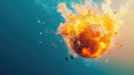 Poster - Abstract science illustration of an exploding globe on a blue backdrop