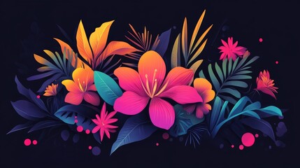 Poster - 2D cartoon style illustration featuring a black background with vibrant elements