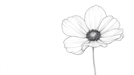 Poster - Elegant black and white line drawing depicting a blooming flower against a clean isolated background