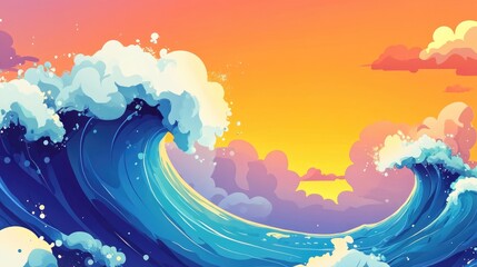 Poster - Abstract wave backdrop in a 2D cartoon style illustration