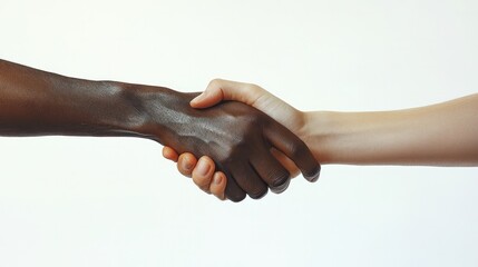 Canvas Print - An intimate handshake captured from the side, highlighting the texture and details of the skin. The bright white background