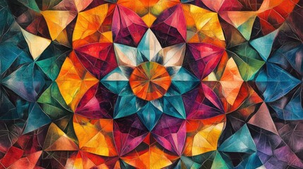 Poster - Fragmented crystal mandala design featuring vibrant abstract shapes Ruptured tessellated patterns create a colorful geometric ornament