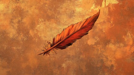 Poster - 2d cartoon depiction of a feather in a copper hue