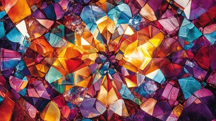 Poster - Fragmented crystal mandala design featuring vibrant abstract shapes Ruptured tessellated patterns create a colorful geometric ornament