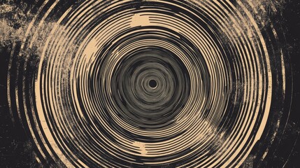  - Abstract concentric circles featuring spiral and swirling elements Radial lines create a segmented circle with rotation showcasing a geometric coiled vortex illustration
