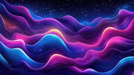 Poster - Abstract 2D cartoon illustration featuring illuminated neon wave patterns
