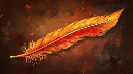 Poster - 2d cartoon depiction of a feather in a copper hue