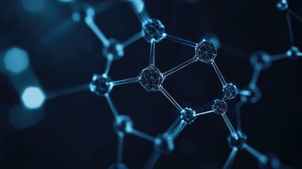 Poster - Wireframe hexagonal molecule structure Low poly 2D cartoon illustration representing connections in science and healthcare