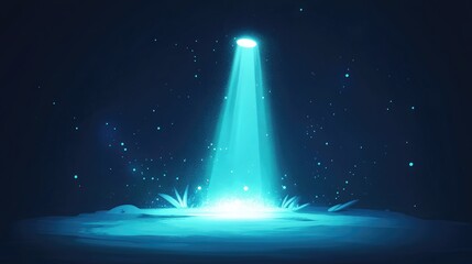 Poster - 2D cartoon illustration featuring a glowing spotlight and isolated transparent light effect Abstract design element with a unique luminous quality