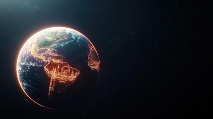 Poster - Earth from space with glowing outlines on a dark background.