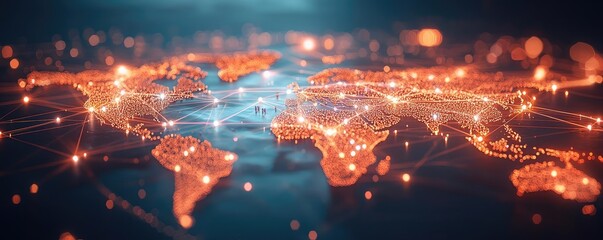 Poster - Digital world map with connected nodes representing global network.