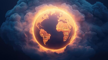 Aufkleber - Glowing Earth surrounded by clouds, depicting a luminous planetary view.