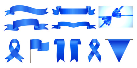 blue award ribbon banners for text. band for text, ribbon loop. gift card with blue ribbon and a bow