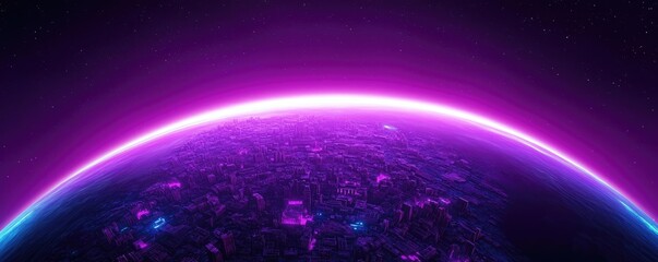 Poster - Futuristic planet landscape illuminated by vibrant neon colors.