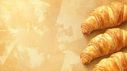 Wall Mural - Freshly baked croissants with a buttery, moist texture,Space for add text