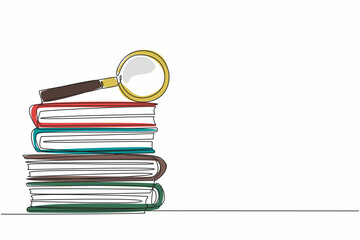 Poster - national thesaurus day. annual celebration event. one single line drawing of thick text book stack w