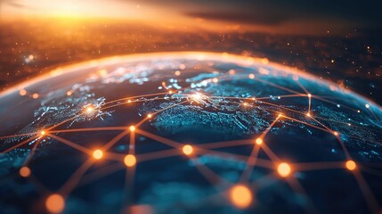 Poster - Close-up view of a digital globe with network connections and glowing elements.