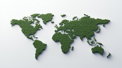 Poster - Green world map made from foliage on a white isolated background.