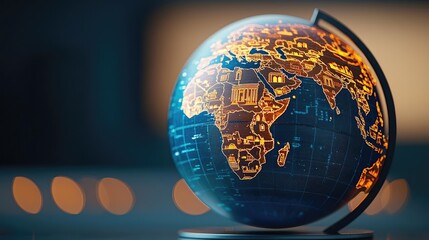 Poster - Globe with illuminated map of Africa, detailed view, isolated on dark background.
