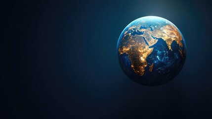 Poster - Earth viewed from space, illuminated continents on dark background.