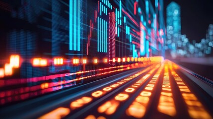 Aufkleber - Abstract digital data visualization, bright lines and graphs, dark background.