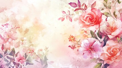  Watercolor illustration featuring a beautiful floral frame card composition