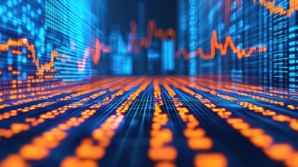 Aufkleber - Abstract data visualization with glowing lines and numbers on a digital background.