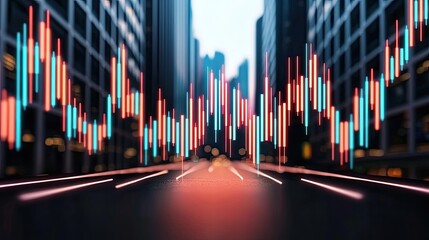 Aufkleber - Abstract financial graph on city street, modern urban background