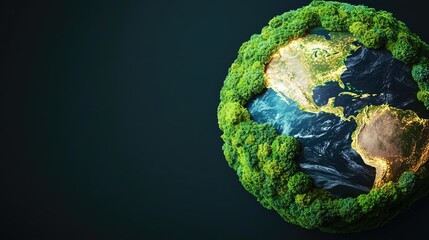 Poster - earth surrounded by lush green foliage on a dark background.