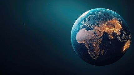 Poster - Earth seen from space, illuminated continents, dark outer space background.