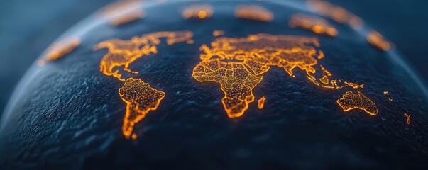 Poster - Globe with illuminated world map, dark background, highlighting countries and continents.