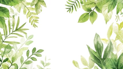 Wall Mural - Watercolor illustration of a green tropical border on a white background featuring a realistic hand drawn plant design suitable for A4 wallpaper