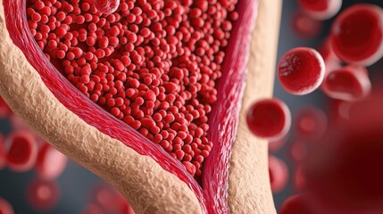 Poster - Detailed view of red blood cells in a blood vessel, medical illustration.