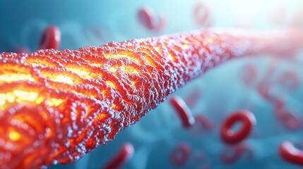Poster - Detailed representation of a blood vessel with red blood cells in a vivid setting.