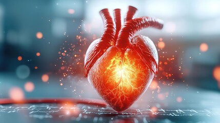 Aufkleber - Realistic human heart illustration with glowing details, isolated on a soft background.