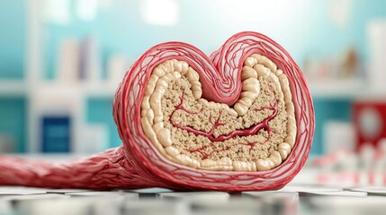 Poster - Cutaway view of human intestine showcasing layers and textures, white isolate background.