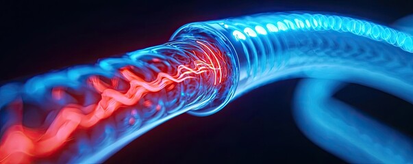 Poster - Close-up view of a glowing tube showcasing red and blue colors.