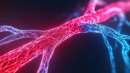 Poster - Abstract representation of neural connections in vibrant red and blue colors.