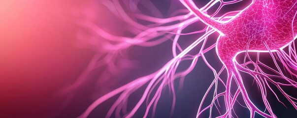 Poster - Abstract neural network structure with glowing pink nodes on a dark background.