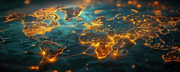 Poster - Global network map with glowing connections over a dark background