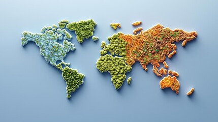 Poster - Colorful world map representation made with natural elements on a soft background.