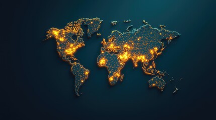 Poster - Illuminated world map on dark background, showcasing global connectivity and data.