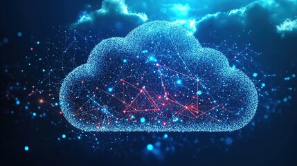 Poster - Line, internet and big data connection for cloud storage, artificial intelligence and coding. Blue, matrix and network connectivity for ai algorithm, quantum computing and programming background