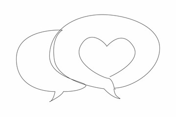 Poster - Single continuous line drawing two stacked callouts, one of which has a heart symbol. Expression of feelings. Praise. Affection. Love. National Screenwriters Day. One line design vector illustration