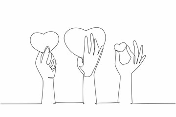 Poster - Continuous one line drawing some hands holding heart symbol. Get some compliments. Socialize well. Symbol of interest. Praise. National Screenwriters Day. Single line draw design vector illustration