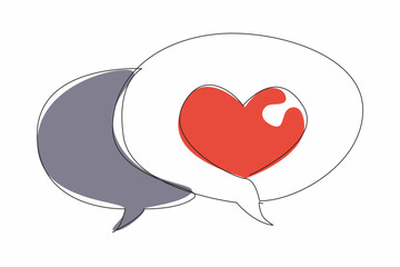 Poster - Single continuous line drawing two stacked callouts, one of which has a heart symbol. Expression of feelings. Praise. Affection. Love. National Screenwriters Day. One line design vector illustration