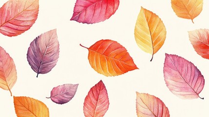 Wall Mural - A collection of vibrant autumn leaves on a light background Watercolor illustration