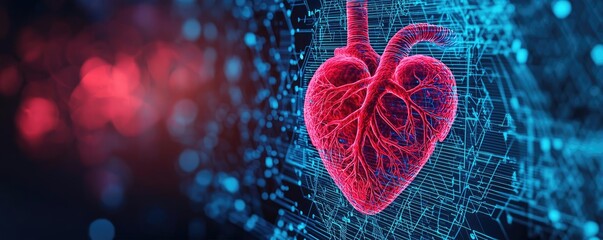 Aufkleber - Digital illustration of a heart in a futuristic, high-tech setting.
