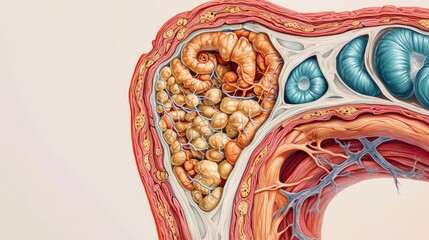 Poster - Detailed anatomical illustration of human tissue and structures, isolated on white.